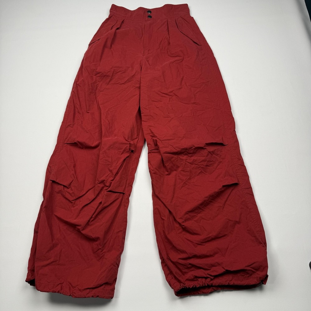 Moussy Pants Womens 1 Red Windbreaker Wide Leg Elastic Cuff Pleated High Rise